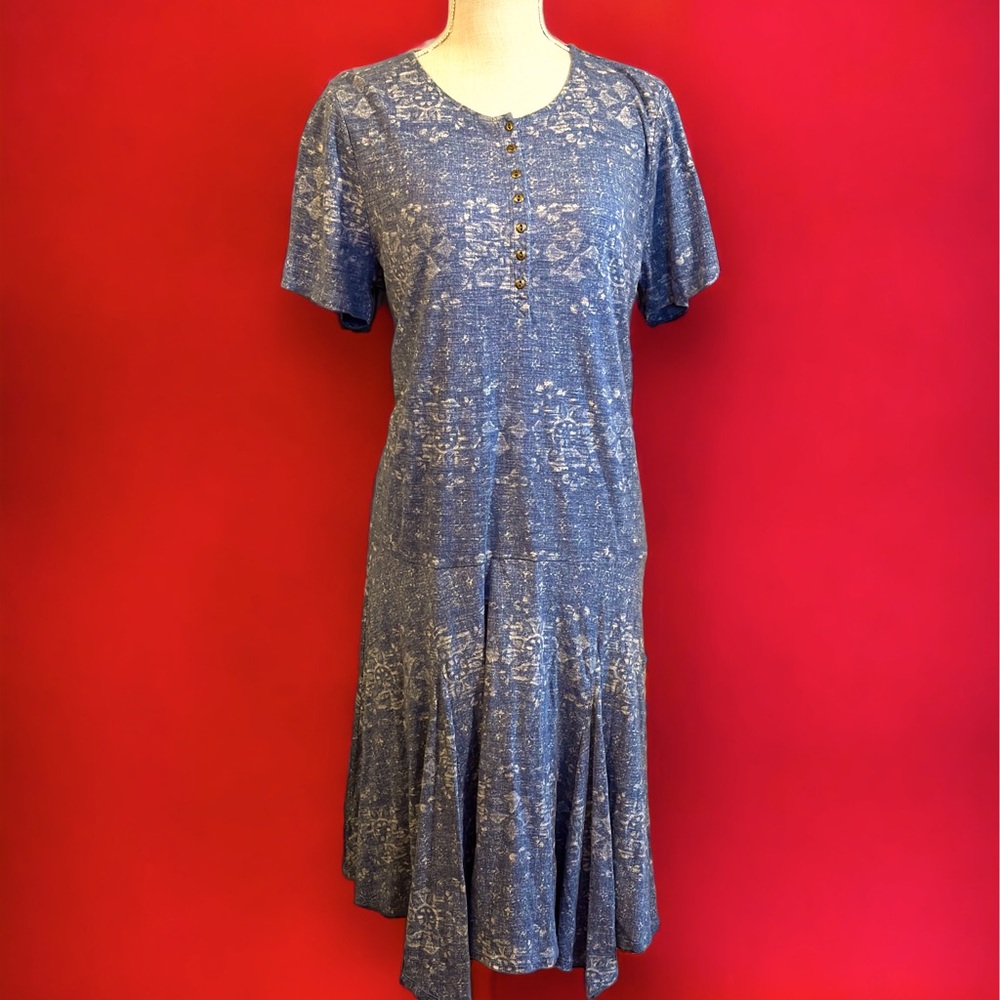 Lauren Ralph Lauren jeans co sz 1X midi dress buttons short sleeve blues